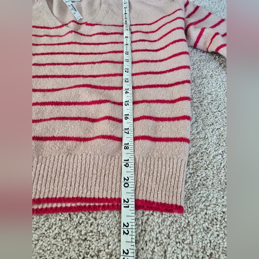 New Madewell Size XS Blush Pink Red Striped Cotton Blend Sweater - Picture 4 of 8